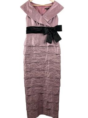 Marina Y2K Vintage Formal Tiered Sheath Shimmer Bow Dress Size 6